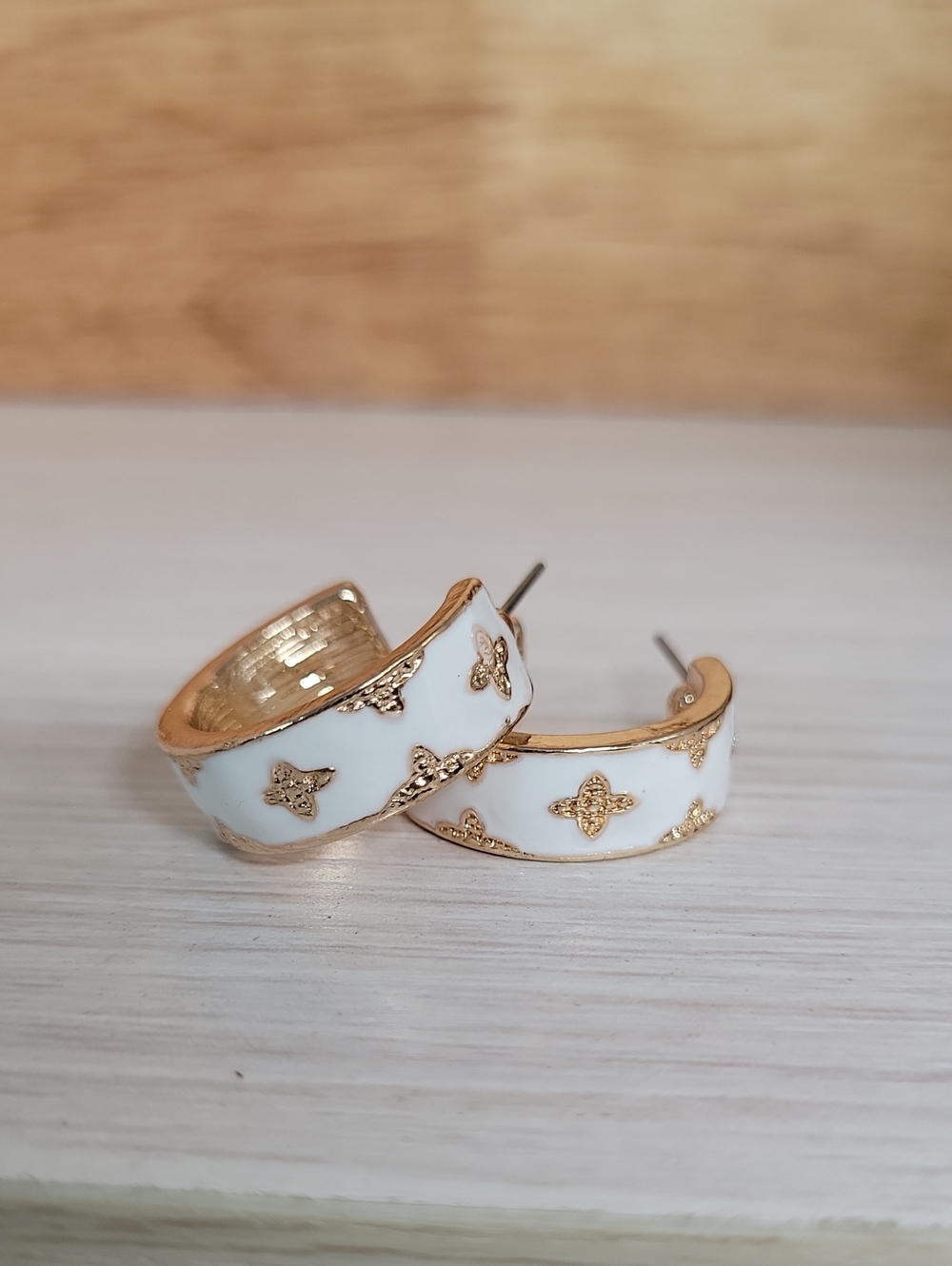 Gold and White Enamel Huggie Hoop Earrings - Women Jewelry
